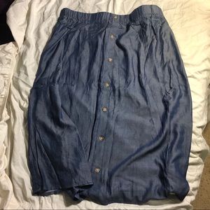 faux denim button up midi skirt